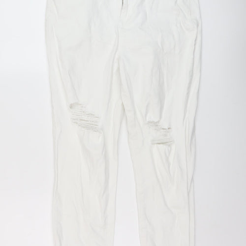 George Womens White Cotton Straight Jeans Size 14 L28 in Regular Button