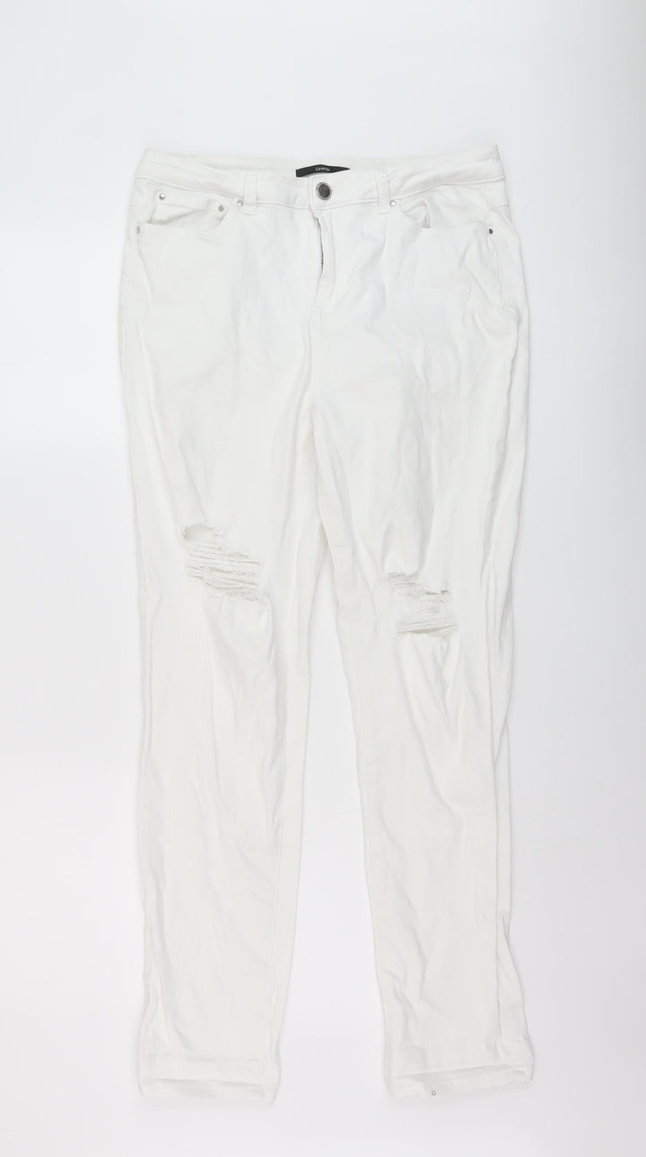 George Womens White Cotton Straight Jeans Size 14 L28 in Regular Button