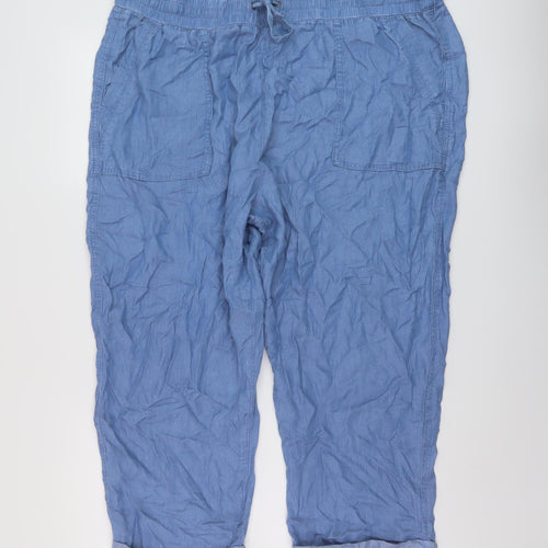 M&Co Womens Blue Lyocell Trousers Size 22 L23 in Regular Drawstring