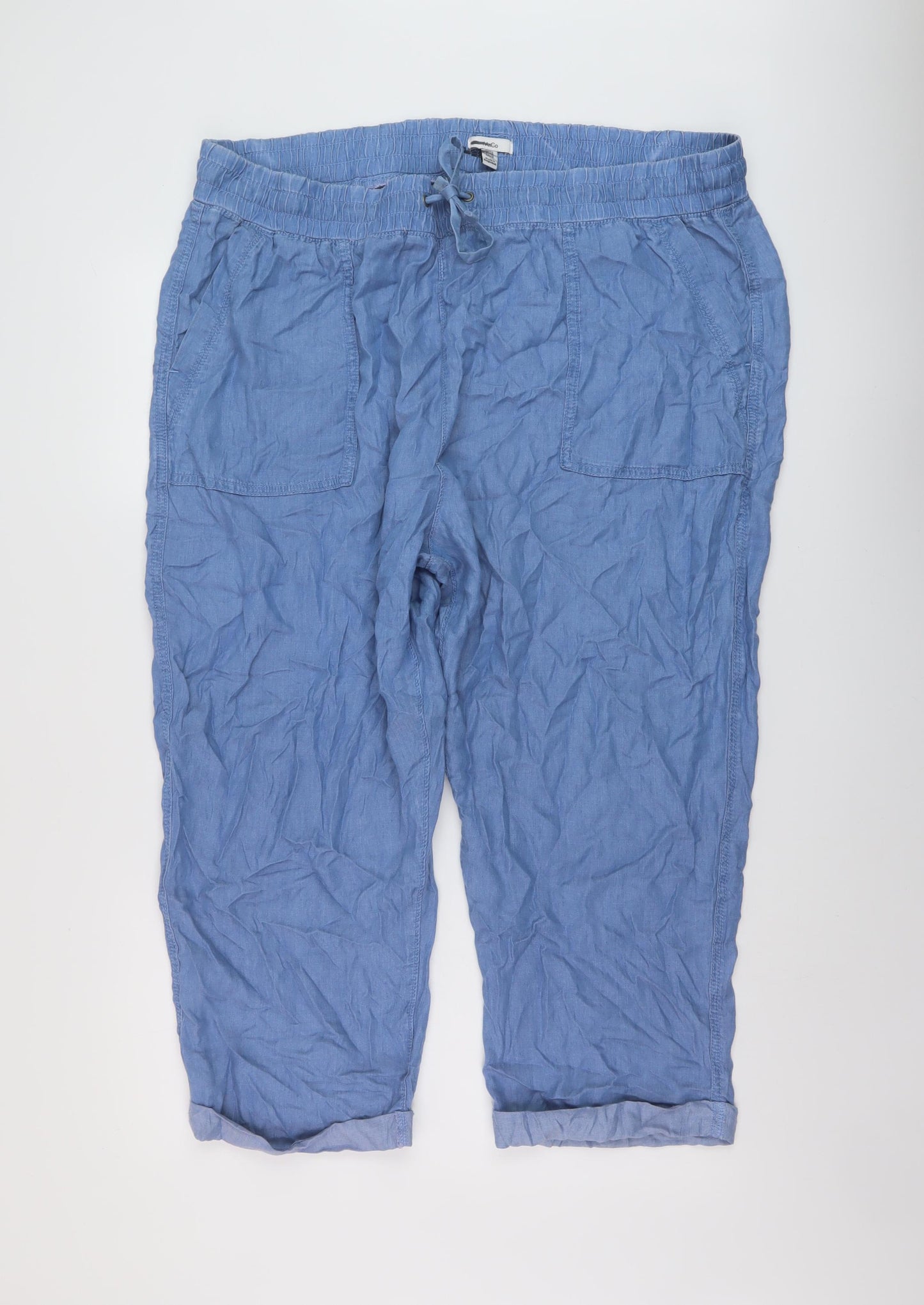 M&Co Womens Blue Lyocell Trousers Size 22 L23 in Regular Drawstring
