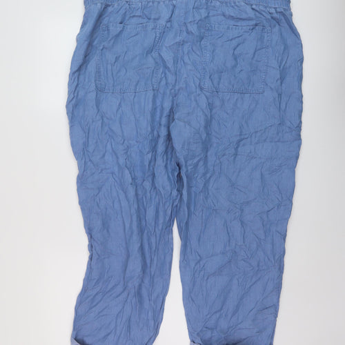 M&Co Womens Blue Lyocell Trousers Size 22 L23 in Regular Drawstring