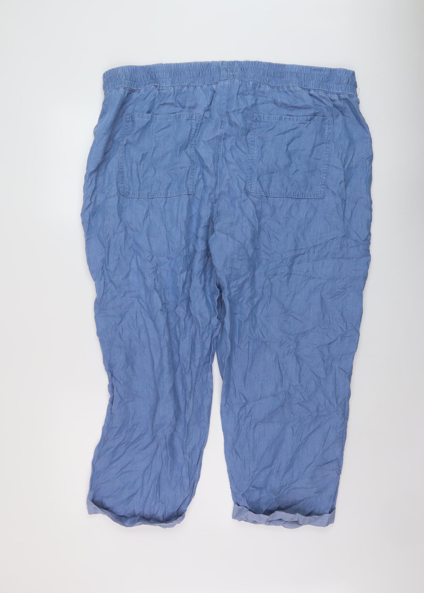 M&Co Womens Blue Lyocell Trousers Size 22 L23 in Regular Drawstring