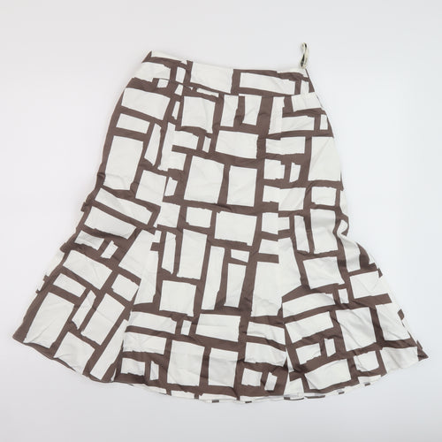 Precis Womens White Geometric Cotton A-Line Skirt Size 12 Zip