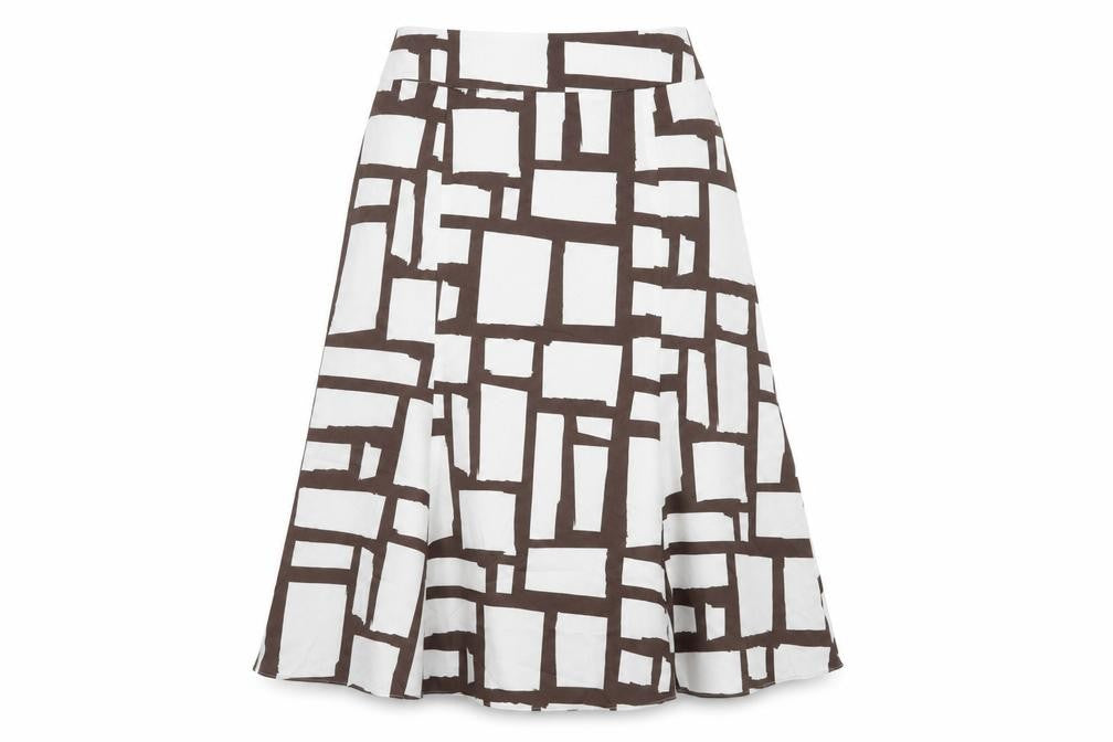 Precis Womens White Geometric Cotton A-Line Skirt Size 12 Zip
