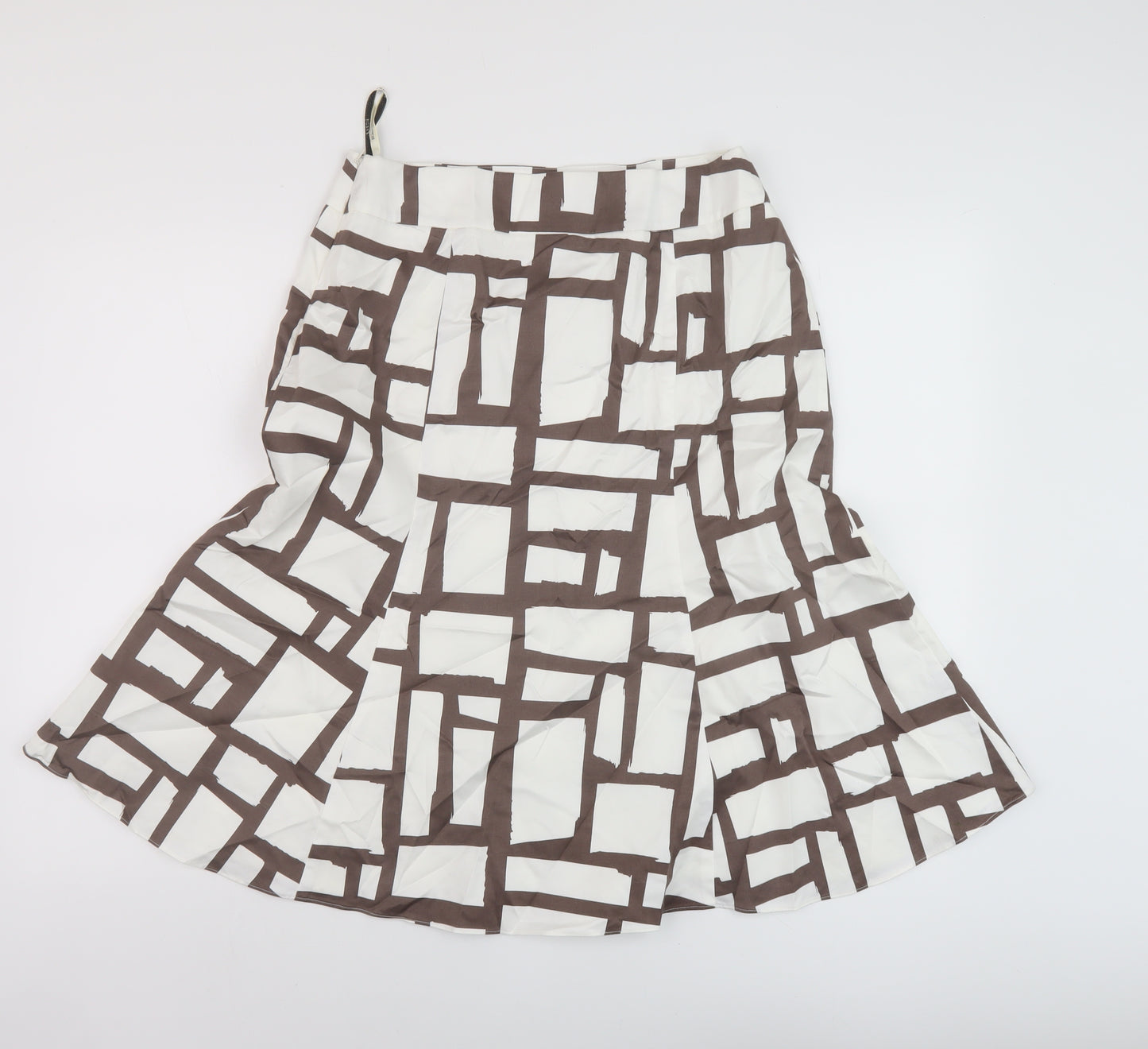 Precis Womens White Geometric Cotton A-Line Skirt Size 12 Zip