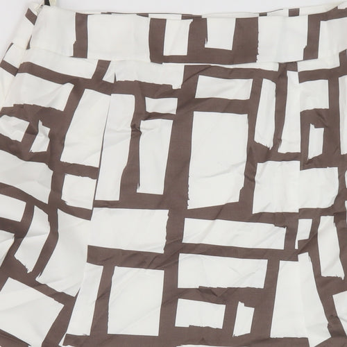 Precis Womens White Geometric Cotton A-Line Skirt Size 12 Zip