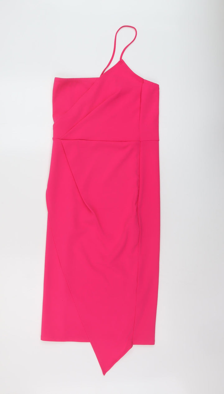 Quiz Womens Pink Polyester Bodycon Size 10 One Shoulder Pullover