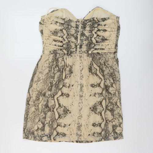H&M Womens Beige Animal Print Polyester Mini Size 12 Sweetheart Zip