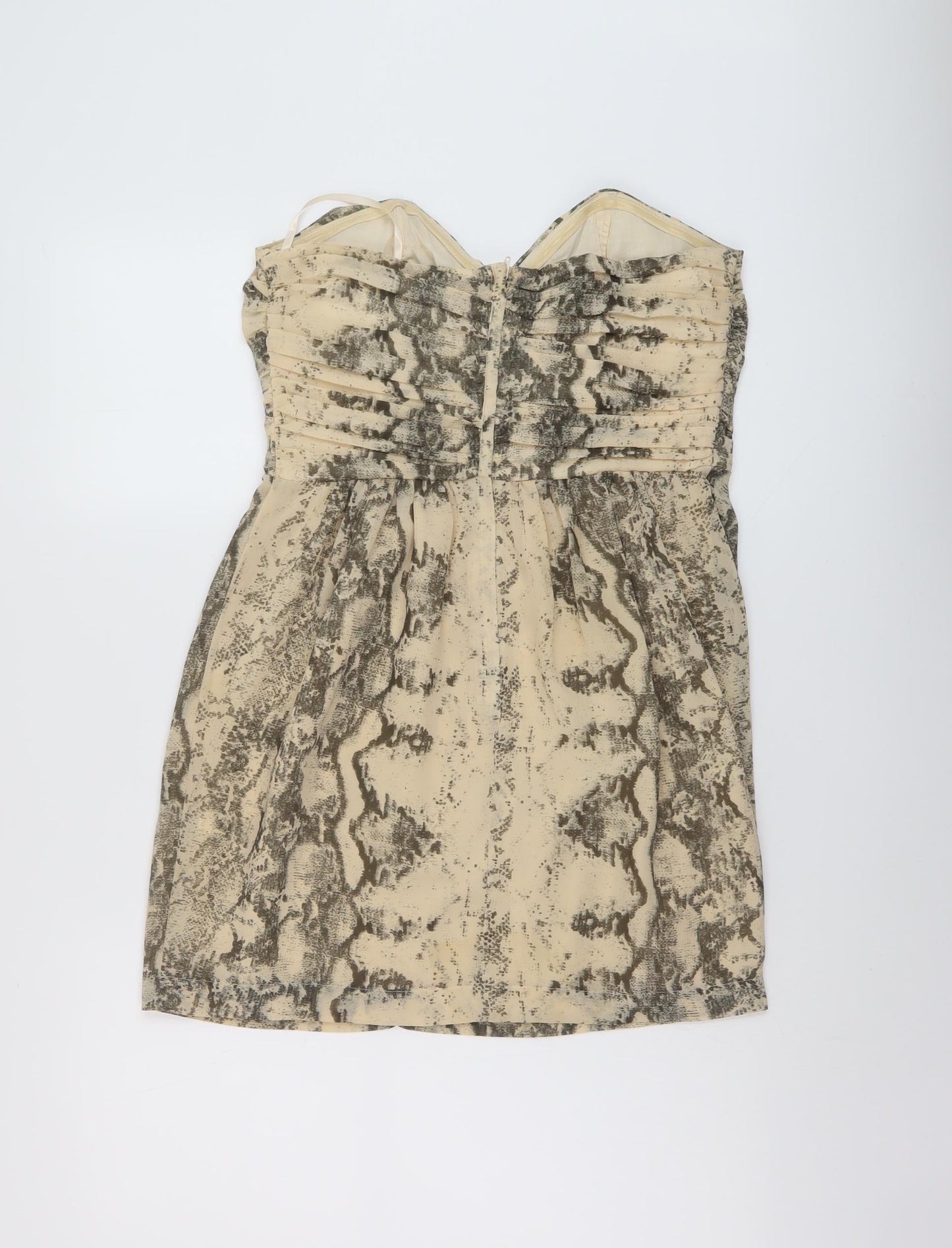 H&M Womens Beige Animal Print Polyester Mini Size 12 Sweetheart Zip