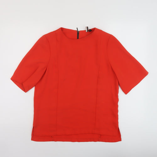 Topshop Womens Red Polyester Basic T-Shirt Size 12 Round Neck