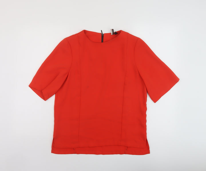 Topshop Womens Red Polyester Basic T-Shirt Size 12 Round Neck