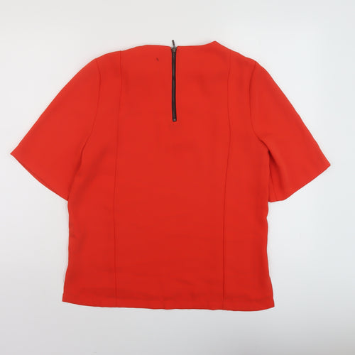 Topshop Womens Red Polyester Basic T-Shirt Size 12 Round Neck