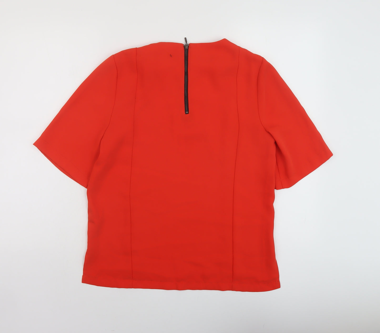Topshop Womens Red Polyester Basic T-Shirt Size 12 Round Neck