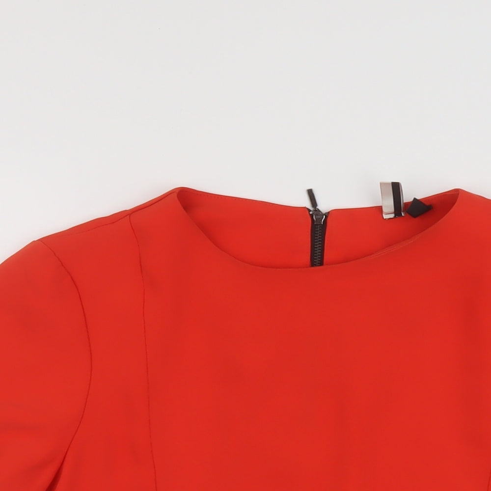 Topshop Womens Red Polyester Basic T-Shirt Size 12 Round Neck