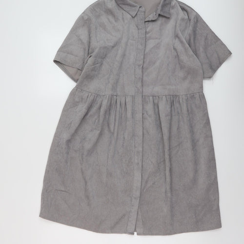 Missguided Womens Grey Polyester A-Line Size 12 Collared Button