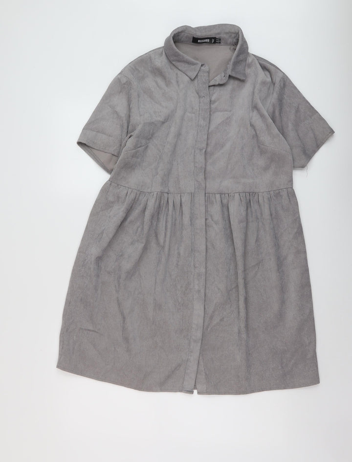 Missguided Womens Grey Polyester A-Line Size 12 Collared Button