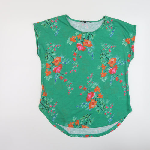 Bonmarché Womens Green Floral Polyester Basic T-Shirt Size 14 Round Neck