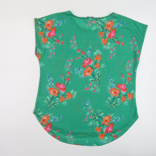 Bonmarché Womens Green Floral Polyester Basic T-Shirt Size 14 Round Neck