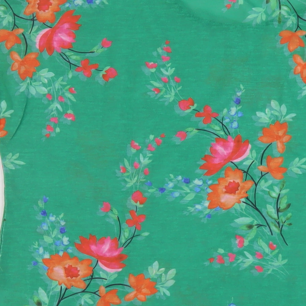 Bonmarché Womens Green Floral Polyester Basic T-Shirt Size 14 Round Neck