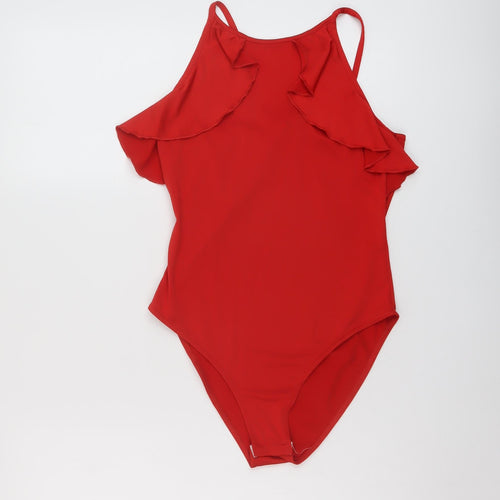 Miss Selfridge Womens Red Polyester Bodysuit One-Piece Size 10 Snap