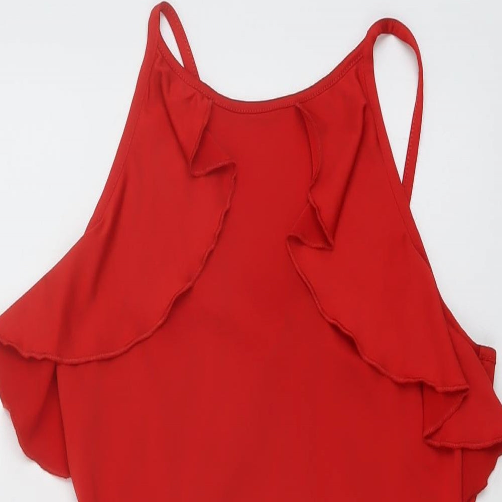 Miss Selfridge Womens Red Polyester Bodysuit One-Piece Size 10 Snap