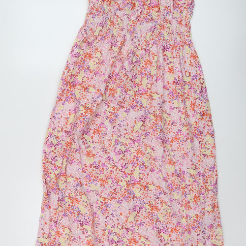 H&M Womens Pink Floral Cotton A-Line Size S Square Neck Tie