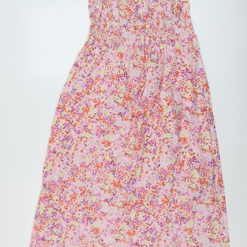 H&M Womens Pink Floral Cotton A-Line Size S Square Neck Tie