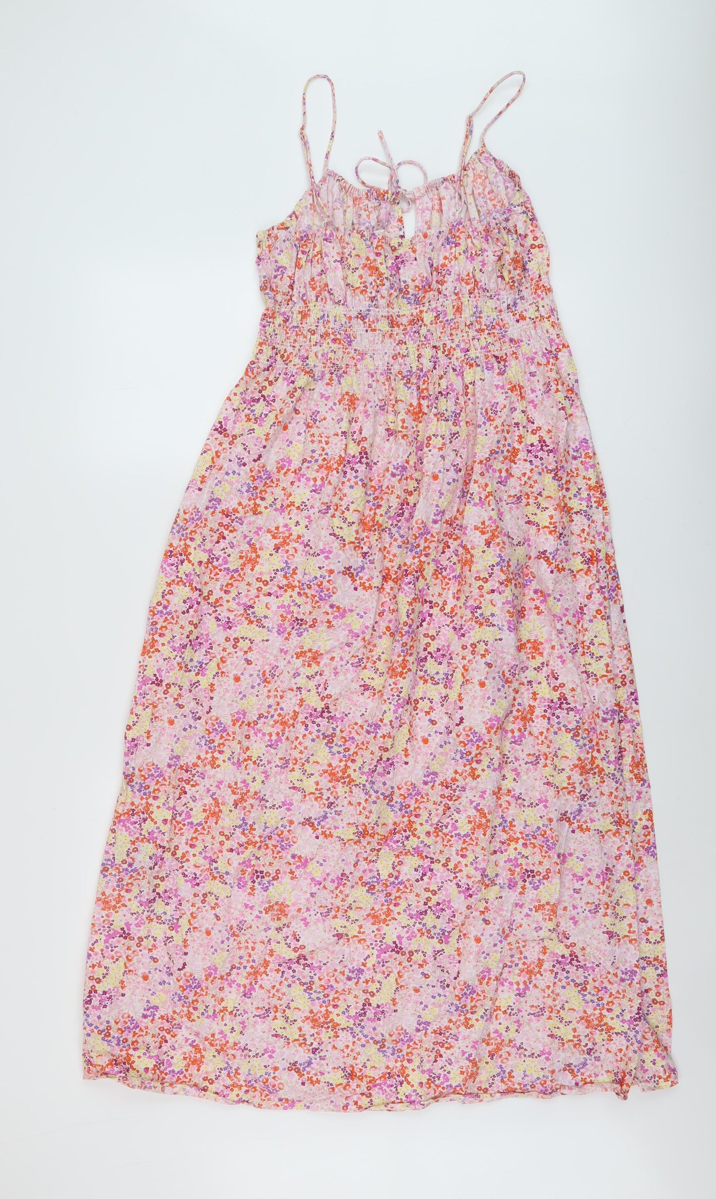H&M Womens Pink Floral Cotton A-Line Size S Square Neck Tie