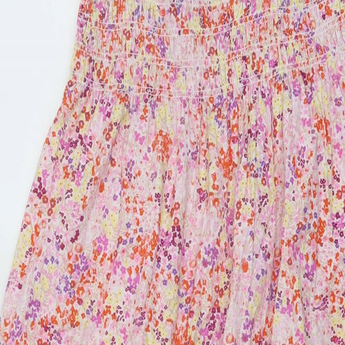 H&M Womens Pink Floral Cotton A-Line Size S Square Neck Tie