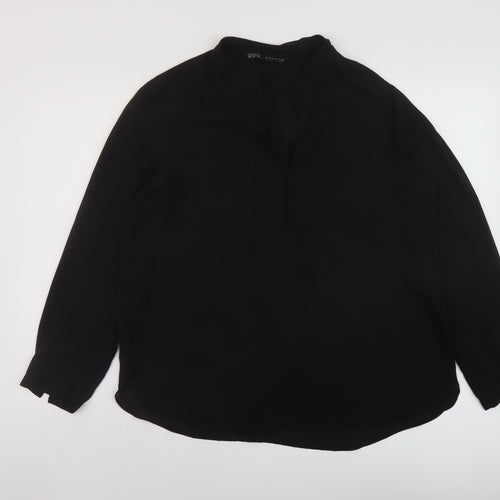 Zara Womens Black Polyester Basic Blouse Size XL V-Neck