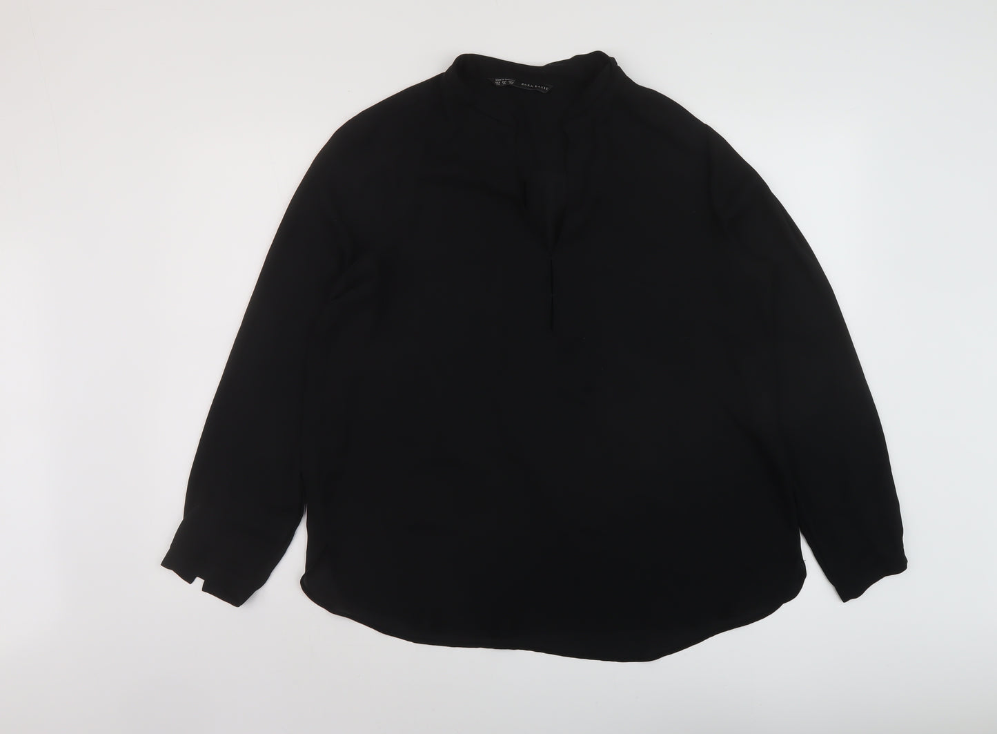 Zara Womens Black Polyester Basic Blouse Size XL V-Neck