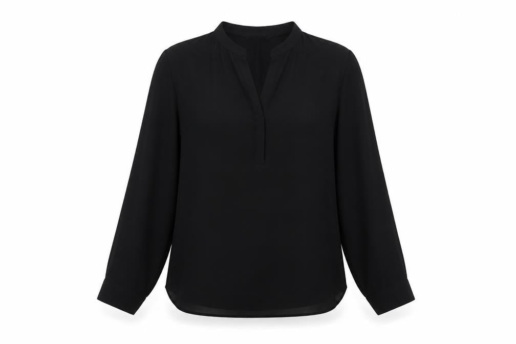 Front view of Zara women’s black polyester basic blouse, size XL, v-neck