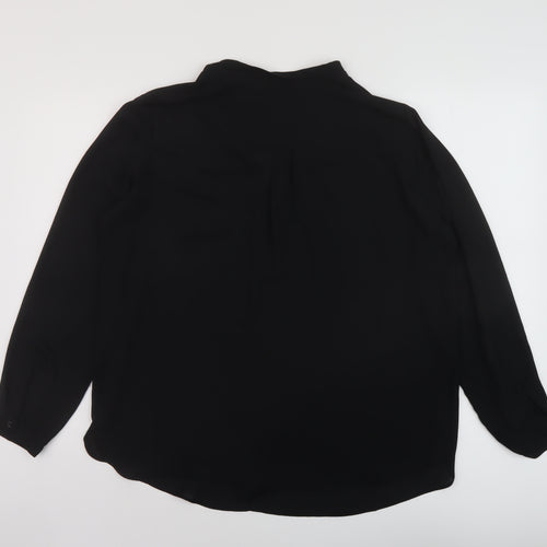 Zara Womens Black Polyester Basic Blouse Size XL V-Neck