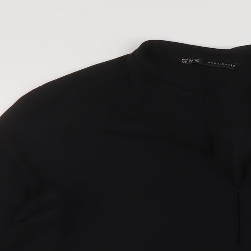 Zara Womens Black Polyester Basic Blouse Size XL V-Neck