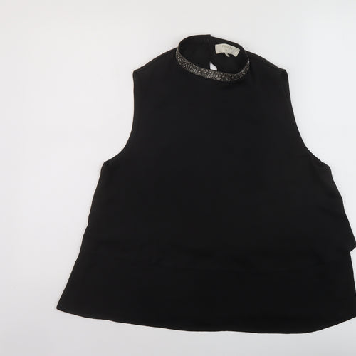 Cream Womens Black Polyester Basic Tank Size 10 Mock Neck