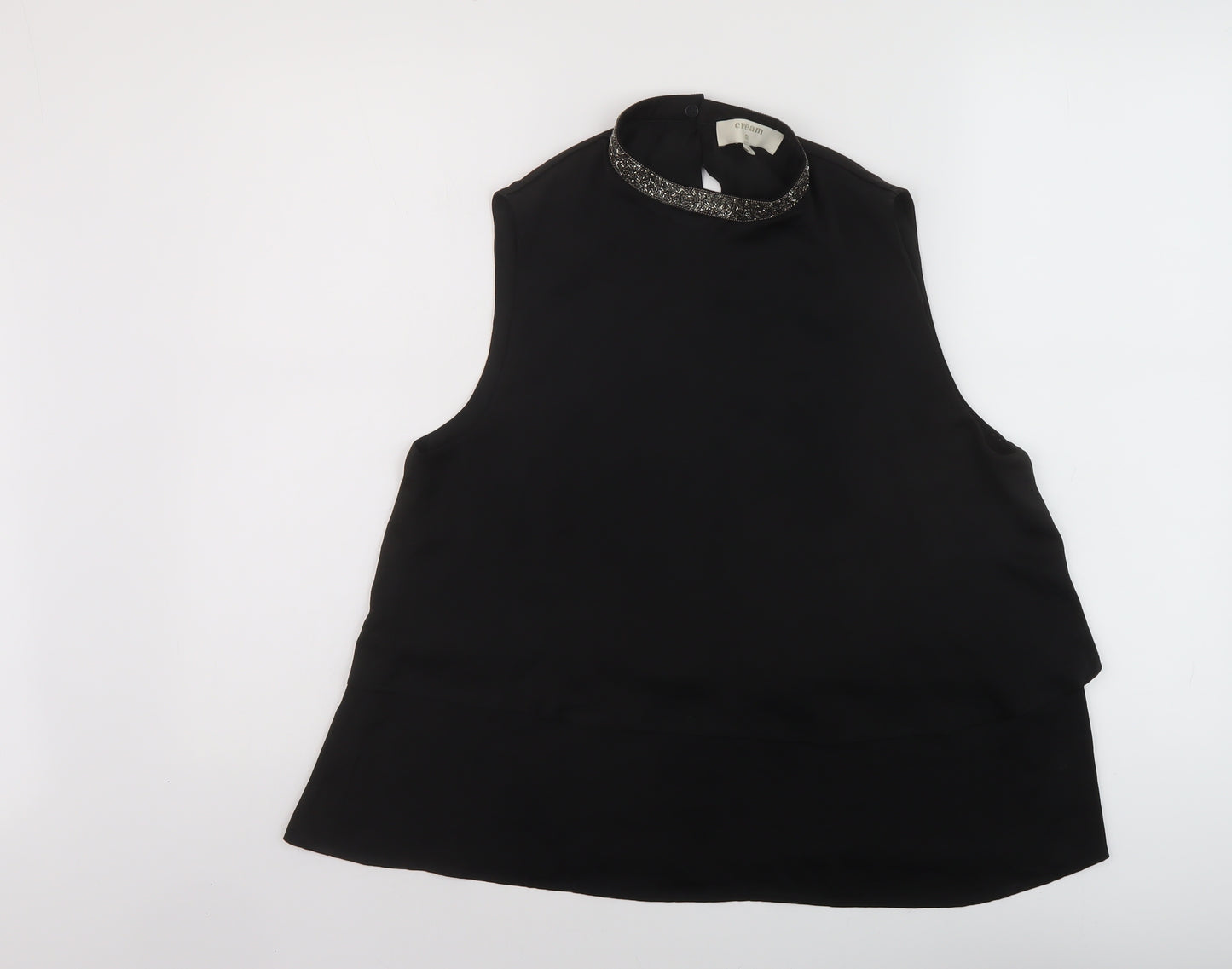 Cream Womens Black Polyester Basic Tank Size 10 Mock Neck