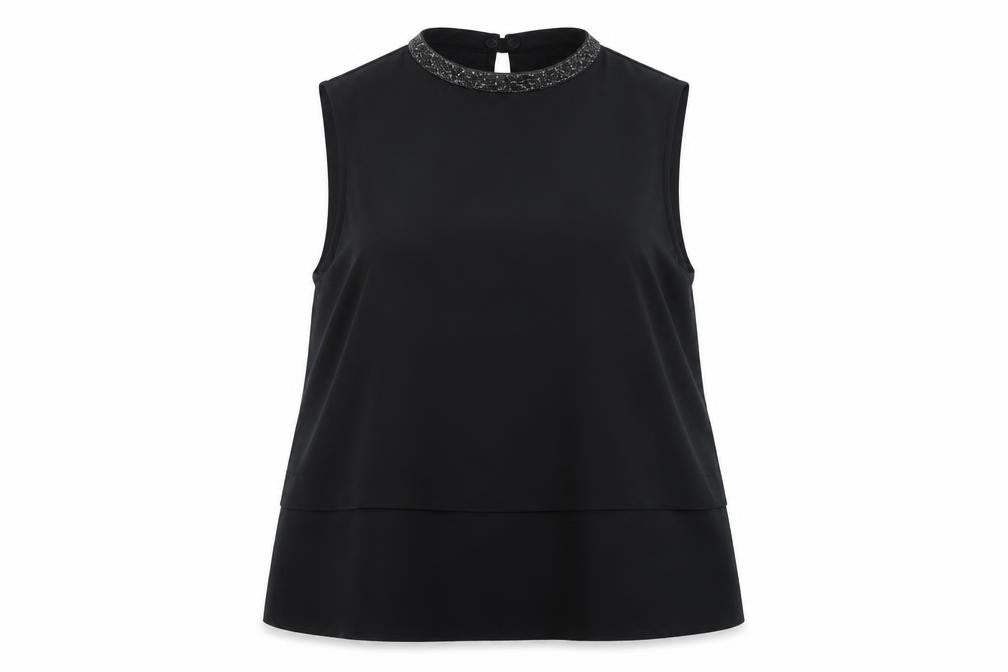 Cream Womens Black Polyester Basic Tank Size 10 Mock Neck