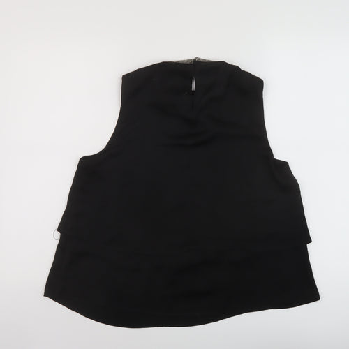 Cream Womens Black Polyester Basic Tank Size 10 Mock Neck