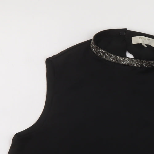 Cream Womens Black Polyester Basic Tank Size 10 Mock Neck