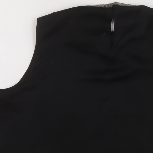 Cream Womens Black Polyester Basic Tank Size 10 Mock Neck