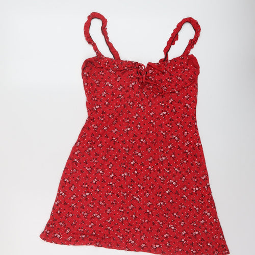 PRETTYLITTLETHING Womens Red Floral Polyester Mini Size 12 Sweetheart Pullover
