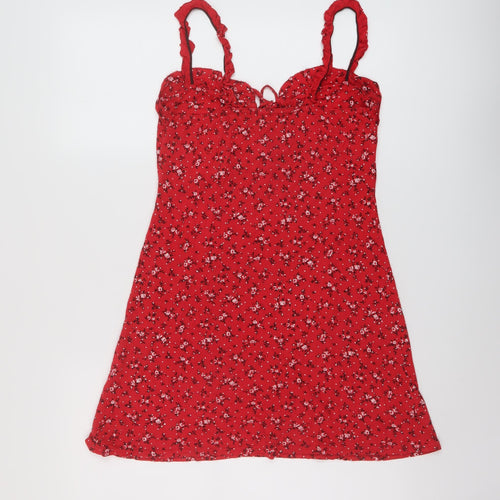 PRETTYLITTLETHING Womens Red Floral Polyester Mini Size 12 Sweetheart Pullover