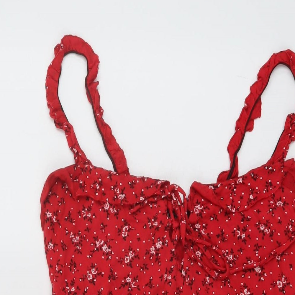 PRETTYLITTLETHING Womens Red Floral Polyester Mini Size 12 Sweetheart Pullover
