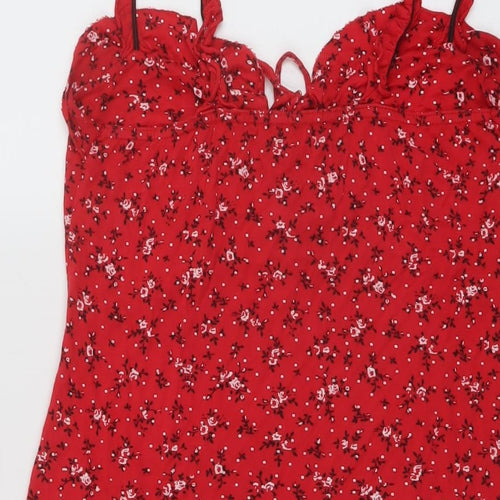 PRETTYLITTLETHING Womens Red Floral Polyester Mini Size 12 Sweetheart Pullover