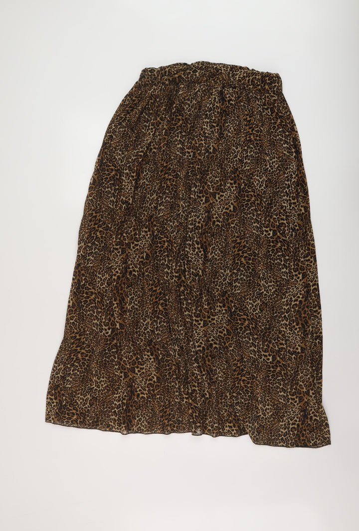 Sabrina Diamond Womens Brown Animal Print Polyester Pleated Skirt Size M
