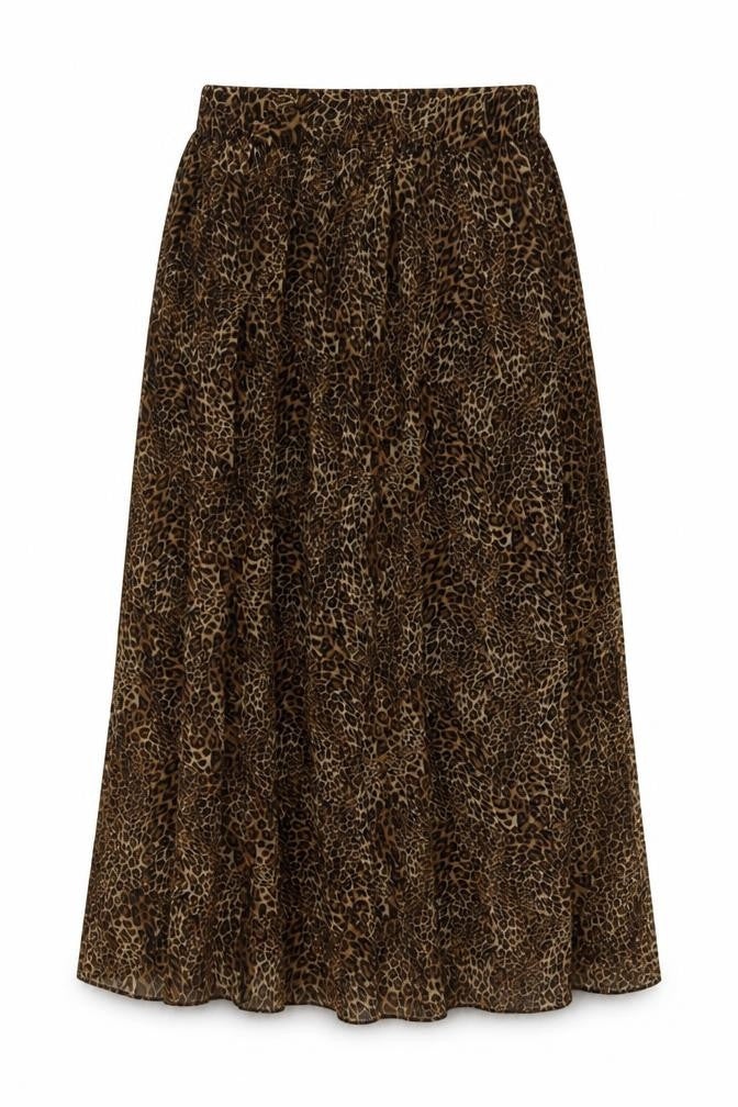 Sabrina Diamond Womens Brown Animal Print Polyester Pleated Skirt Size M