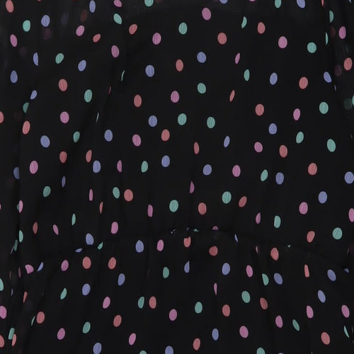 New Look Womens Black Polka Dot Polyester A-Line Size 14 Mock Neck Button
