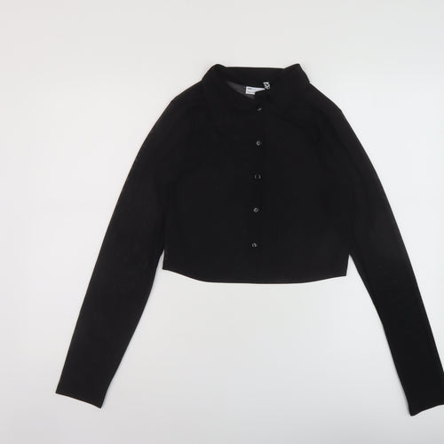 ASOS Womens Black Polyester Cropped Button-Up Size 10 Collared