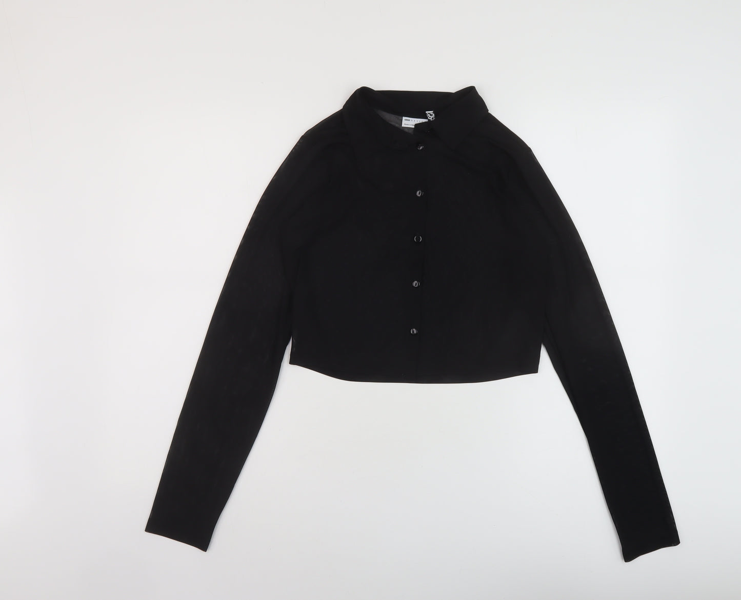 ASOS Womens Black Polyester Cropped Button-Up Size 10 Collared