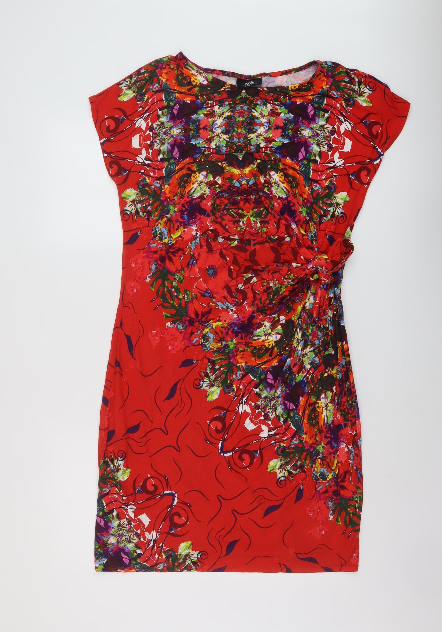 Wallis Womens Red Geometric Viscose Bodycon Size 16 Round Neck Pullover